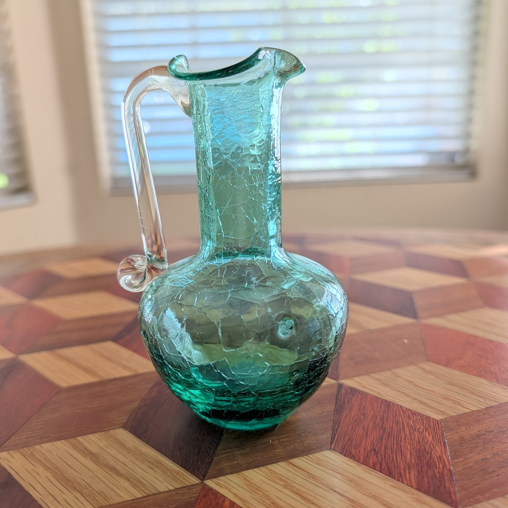 Blenko Style SmallElegant Green Glass Vintage Pitcher